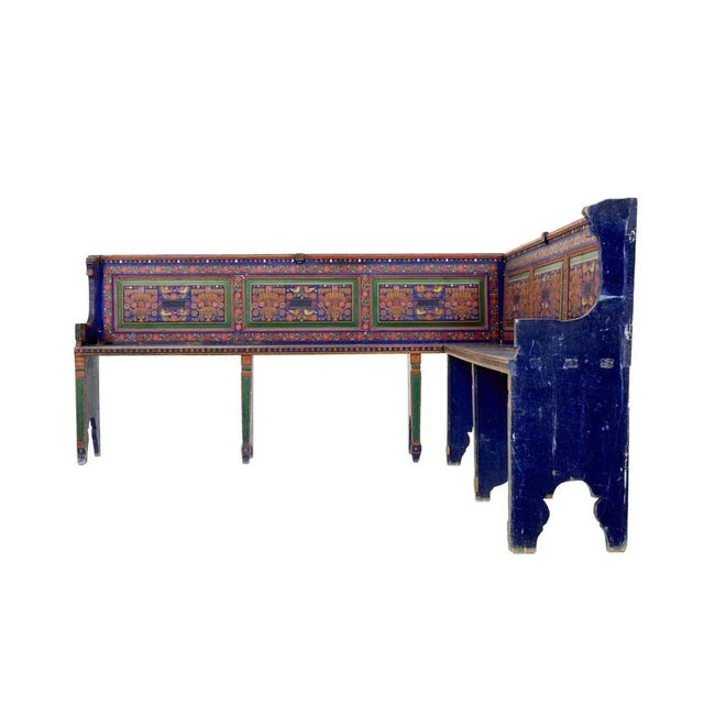19th Century Folk Art Hand Painted Corner Seat For Sale - Image 9 of 11