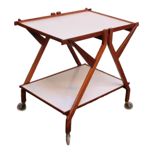 Italian Modernist Two-Tier Walnut Bar Cart/Trolley on Casters