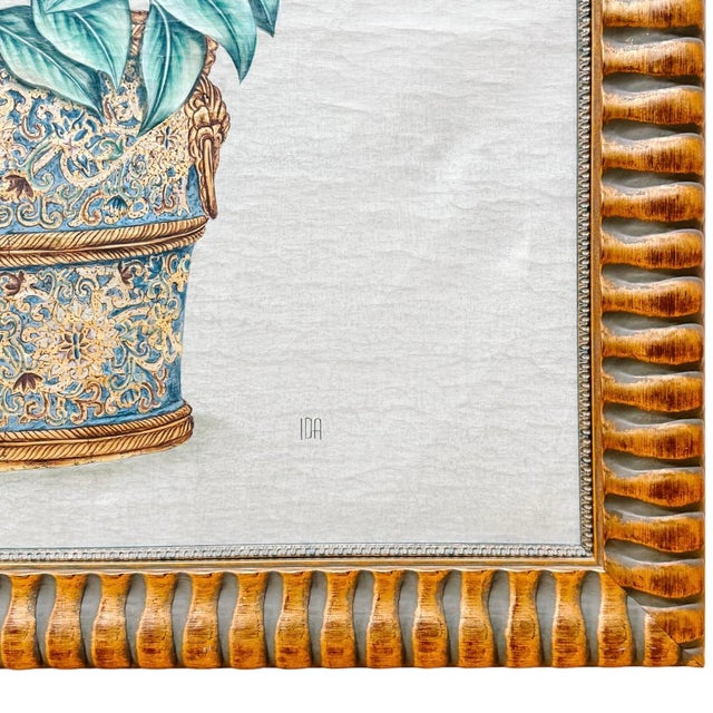 Late 20th Century Large Chinoiserie Panel Mixed Media Painting of a Potted Flowering Tree For Sale In San Diego - Image 6 of 9