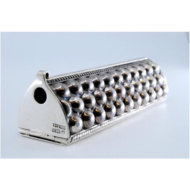 Toothpick Holder in Embossed Silver with Hinged Lid For Sale - Image 9 of 11