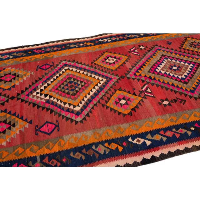 Textile 1960s Vintage Turkish Kilim Multicolor Handmade Tribal Wool Runner For Sale - Image 7 of 10