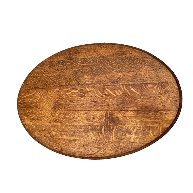 Gorgeous Antique petite size Oval Coffee Table, Quarter sawed Tiger Oak, Center Drawer, Shelf, Columns, Empire Style, 15"...