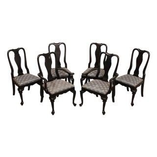 Century Furniture Ebonized Set of Six Queen Anne Style Dining Chairs For Sale