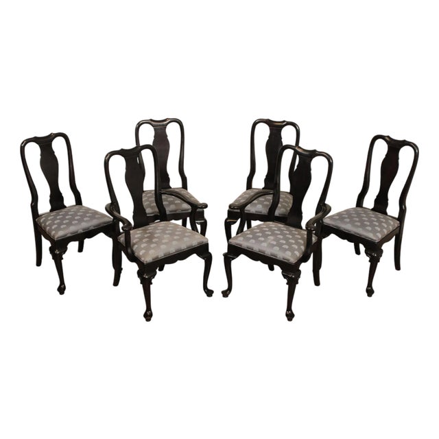 Century Furniture Ebonized Set of Six Queen Anne Style Dining Chairs For Sale