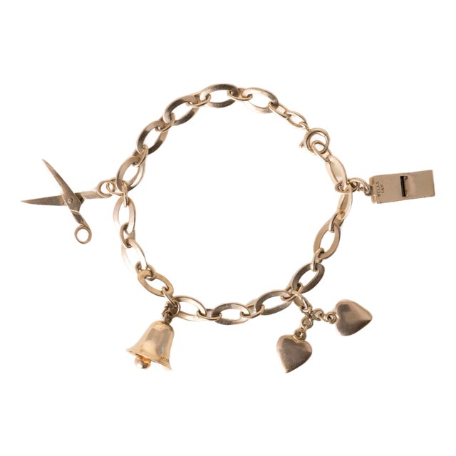 Vintage 14k Yellow Gold Multi Objects Charm Bracelet For Sale