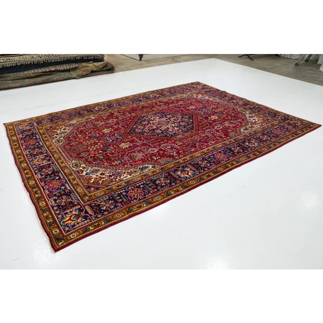 Handmade Persian Tabriz Wool Rug in Red With Medallion Motif For Sale - Image 4 of 8