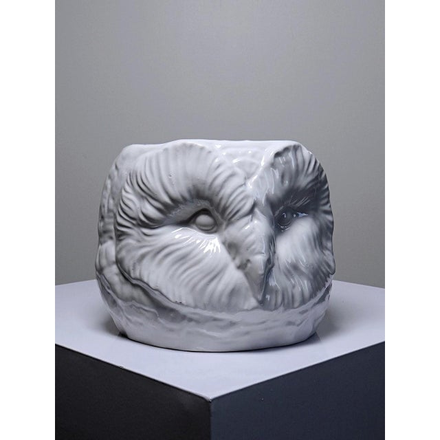 Ceramic Large Vintage Italian White Earthenware Owl Head Cachepot, 1960s For Sale - Image 7 of 18