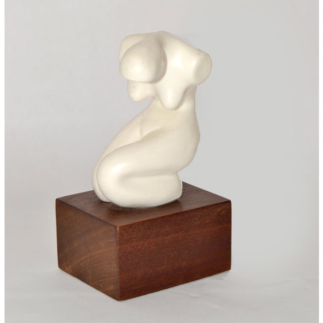 Beige 1970s Mid-Century Modern Kneeling Nude Ceramic Female Sculpture Rosewood Base For Sale - Image 8 of 14