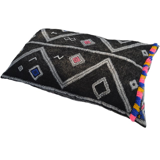 Antique Moroccan Colorful Diamonds Berber Wool Pillow For Sale - Image 9 of 11