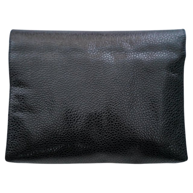 Christian Dior Black Caviar Leather Envelope Clutch, 1990s For Sale - Image 11 of 14