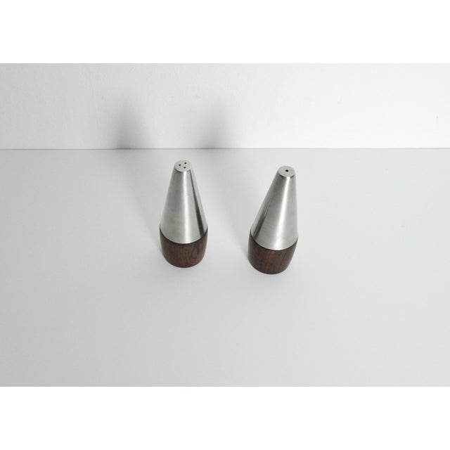 Danish Modern Rosewood and Stainless Steel Salt and Pepper Shakers, 1960s, Set of 4 For Sale - Image 10 of 12