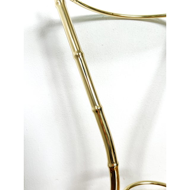 Metal Vintage 23" Faux Bamboo Brass-Tone Metal & Glass Plant Stand – Hollywood Regency / Chinoiserie For Sale - Image 7 of 12