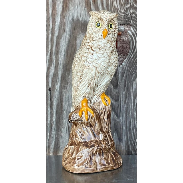 Boho Chic Vintage Boho Hand Painted Ceramic Owl For Sale - Image 3 of 7