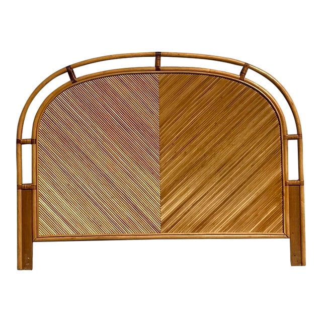 Vintage Coastal Chevron Pencil Reed Queen Headboard For Sale