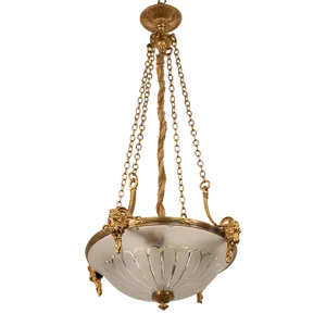Early 20th Century French Neoclassical Pendant Chandelier With Ormolu and Frosted Etched Glass