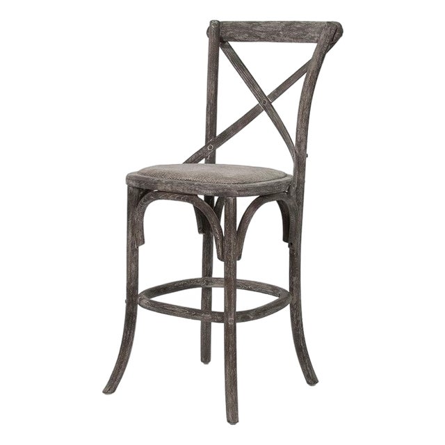 Parisienne Counter Stool with Rattan Seat - Charcoal Linen / Copper Painted Frame For Sale