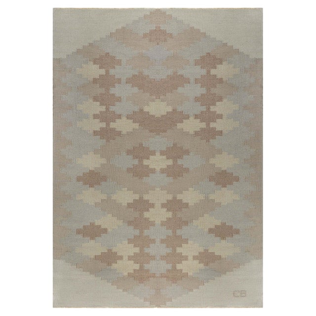 Doris Leslie Blau Vintage Scandinavian Beige Handmade Wool Rug For Sale
