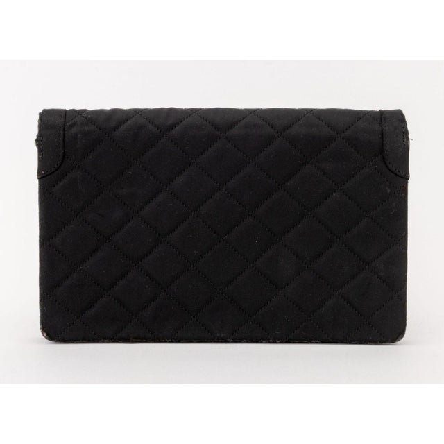 Chanel Chanel Quilted Black Satin Clutch For Sale - Image 4 of 7