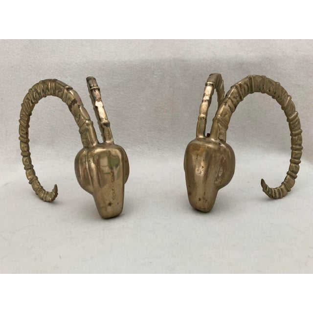 Vintage 1980s Dolbi Cashier Solid Brass Ram Head Bookend Set African Ibex Antelope - a Pair For Sale In West Palm - Image 6 of 6