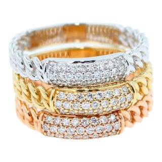 Brilliant Cut Diamond Pave Set Medium Stackable Curb Link Cocktail Statement, Size 6.5 For Sale