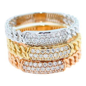 Brilliant Cut Diamond Pave Set Medium Stackable Curb Link Cocktail Statement, Size 6.5