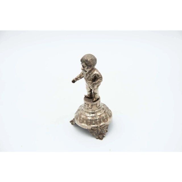 Silver Toothpick Holder with Figure of Man with Staff, in Very Good conditions. Designed from 2000 This piece has an...
