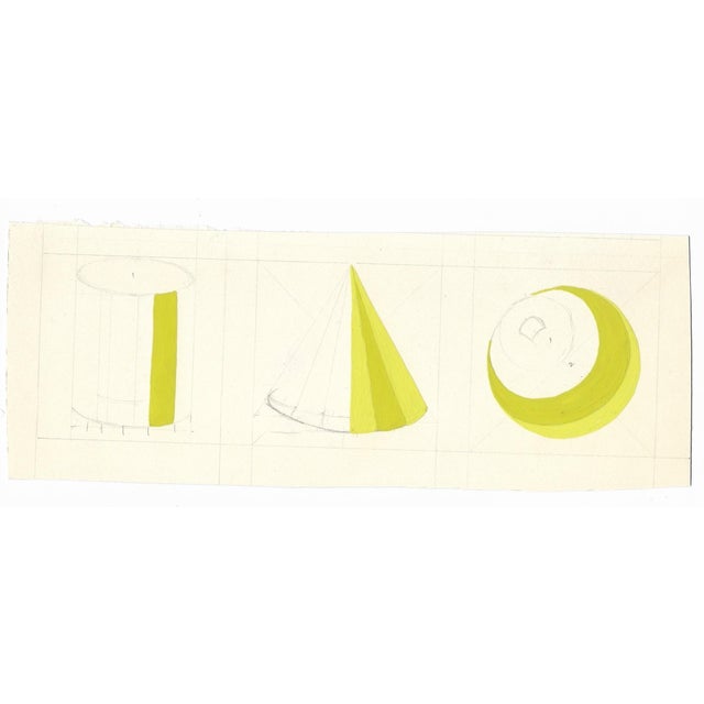 An art class study in shades of lime of a cone, cylinder and sphere. Unsigned. Combined shipping available, please inquire.