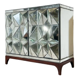Vintage Faceted Mirrored Sideboard with Glass Doors For Sale