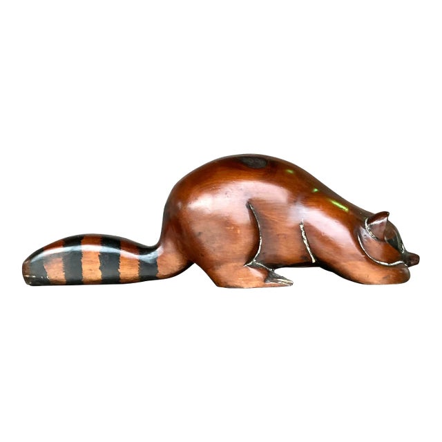 Vintage Boho Carved Wood Raccoon For Sale