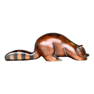 Vintage Boho Carved Wood Raccoon