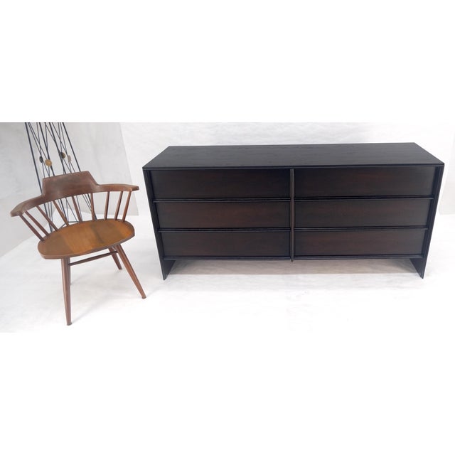Mid-Century Modern Gibbings for Widdicomb Ebonised Walnut Long 6 Oak Drawers Dresser Credenza MINT For Sale - Image 3 of 16