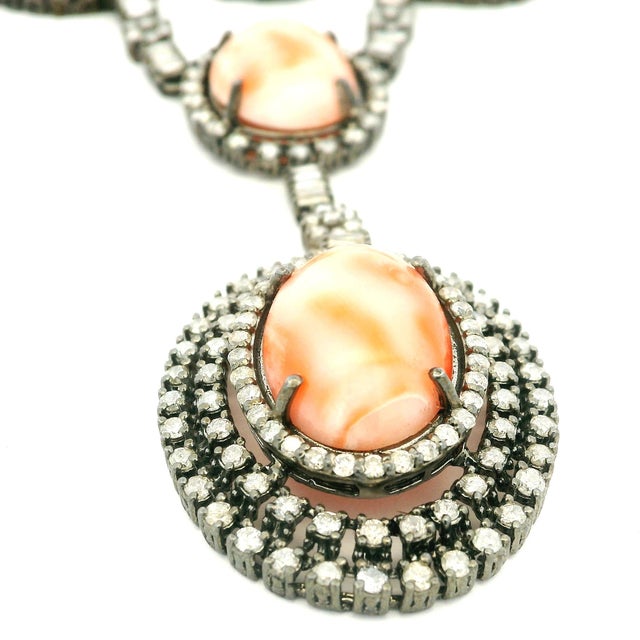 Indian Coral and Diamond Necklace in Oxidized Silver and 14k Gold, C. 1980 For Sale - Image 10 of 11