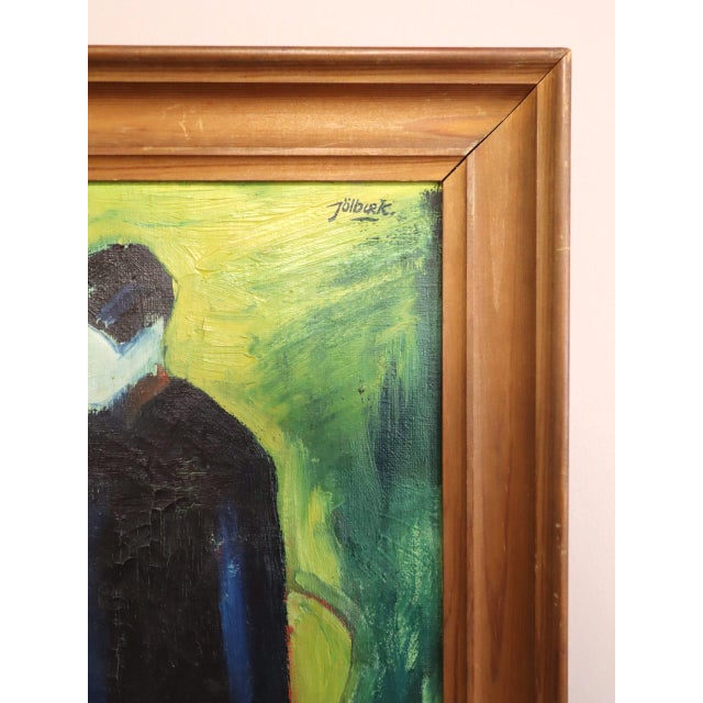 Textile 1957 Mid-Century Modern 'A Moment Alone' Vintage Original Figurative Portrait Oil Painting, Framed For Sale - Image 7 of 13