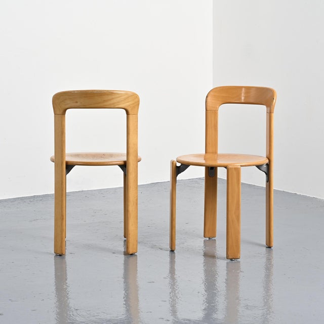 Pair of chairs designed by Bruno Rey for Dietiker in Switzerland in the 1970s. Made of bent and assembled dark-stained...