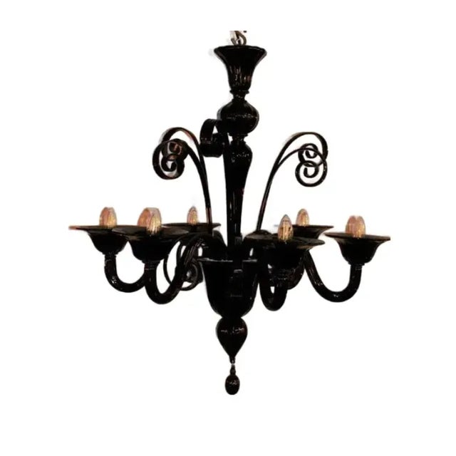 Vintage Italian Murano Style Glass Chandelier in Black Decorate your space with this monochrome black glass ornate...