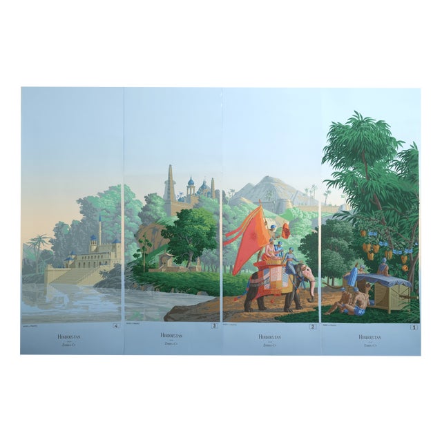 Four-Panel Panoramic Wallpaper with Hindustan Scene from Zuber et Cie, France, 1978 For Sale