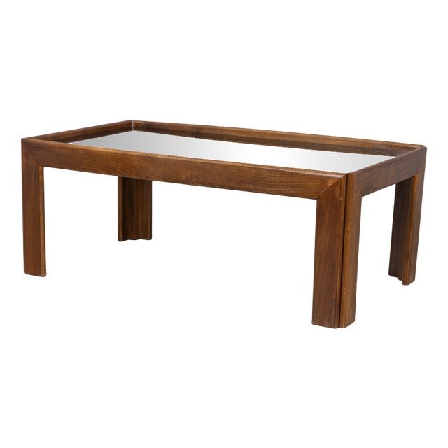 Vintage Wood and Smoked Glass Coffee Table, 1970s For Sale