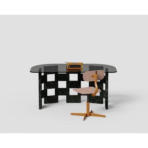 Not Yet Made - Made To Order Oval Coffee Table with Dark Marble Base and Smoky Glass Top by Antonio De Marco For Sale - Image 5 of 8