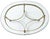 A chic Maison Jansen style coffee MJ table featuring an oval glass top on an elegant brass base with neoclassical...