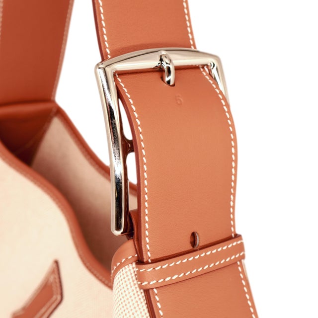 Metal Hermès Limited Edition Toile and Gold Swift Leather Arçon Shoulder Bag, 2023. For Sale - Image 7 of 10