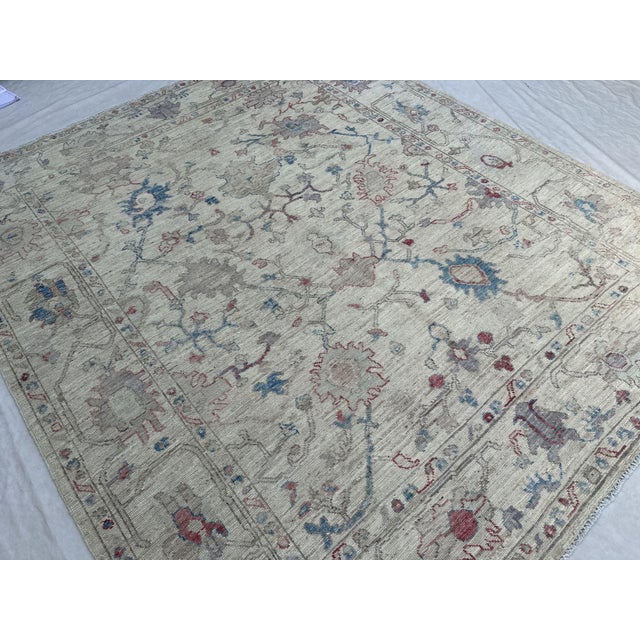 Sky Blue 8.8x9.11 Oushak Carpet For Sale - Image 8 of 9