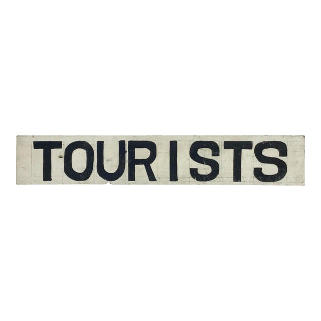 Circa 1940s Wood Black and White Tourists Sign For Sale