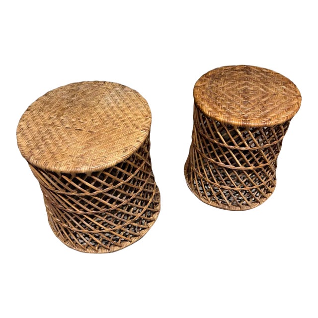 1970s Set of Modern Cane Nesting Tables Mid 20th Century For Sale