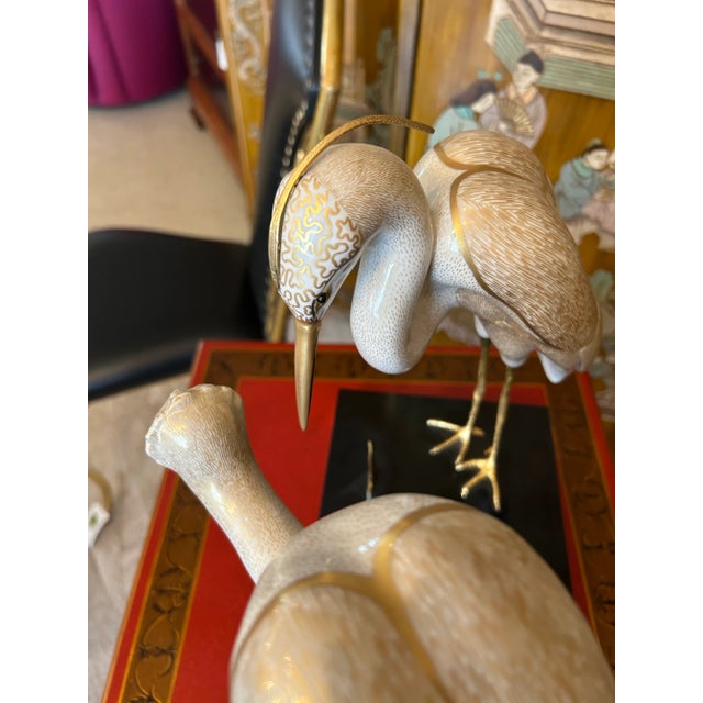 Giulia Mangani for Ogetti Porcelain & Gilded Brass Herons on Black Platform For Sale - Image 10 of 12