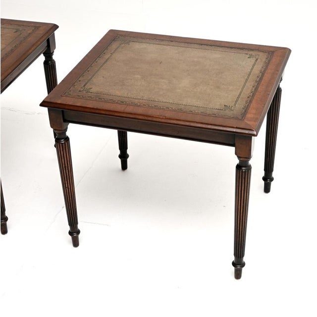Brown Antique Mahogany Leather Top Nesting Coffee Table, 1930, Set of 3 For Sale - Image 8 of 11
