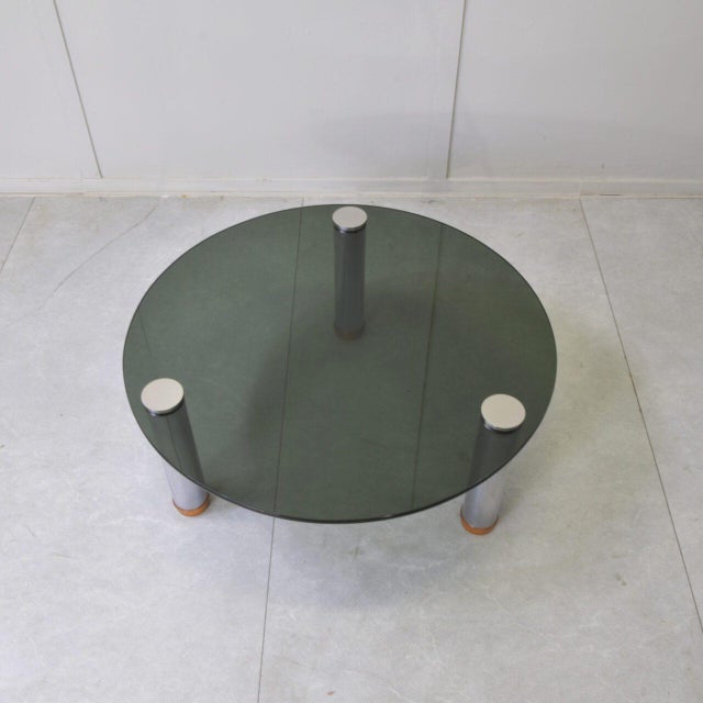 1970s Round Coffee Table in Smoked Glass and Steel by Marco Zanuso for Zanotta Marcuso, 1970s For Sale - Image 5 of 9