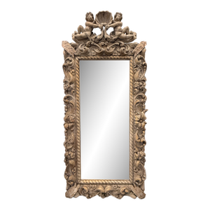 Neapolitan Baroque Carved Wood Mirror With Putti and Shell Crest C. 1680-1720