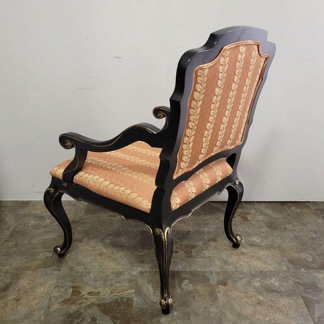 Italian Black Lacquered Baroque Revival Armchair With Gilt Accents For Sale In Raleigh - Image 6 of 8