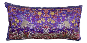 Hollywood Regency Purple & Gold Asian Silk Crane Lumbar Boudoir Pillow