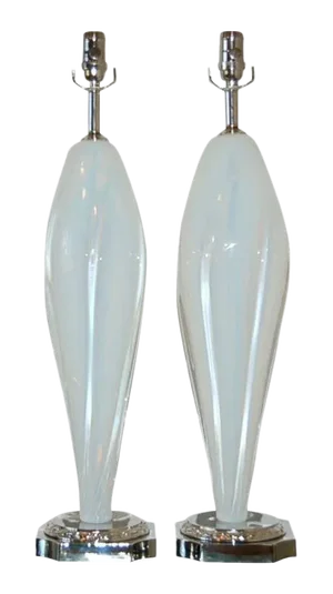 Vintage Murano White Opaline Glass Lamps